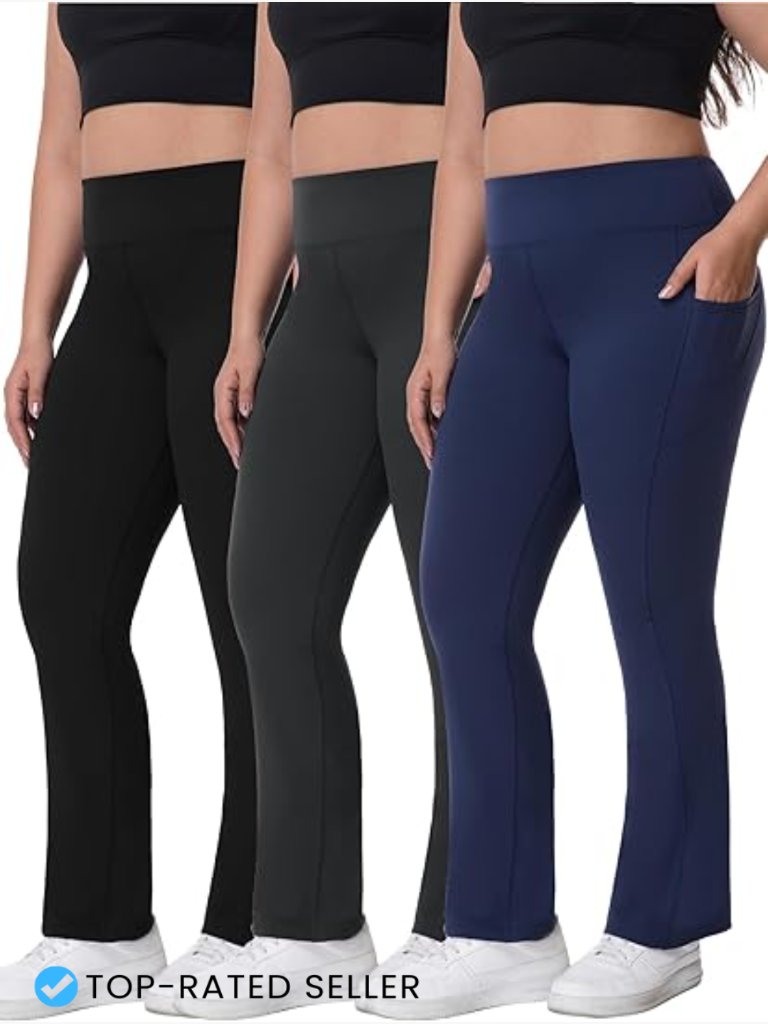 Plus Size Flare Leggings With Pockets High Waisted Tummy Control Bootcut Yoga